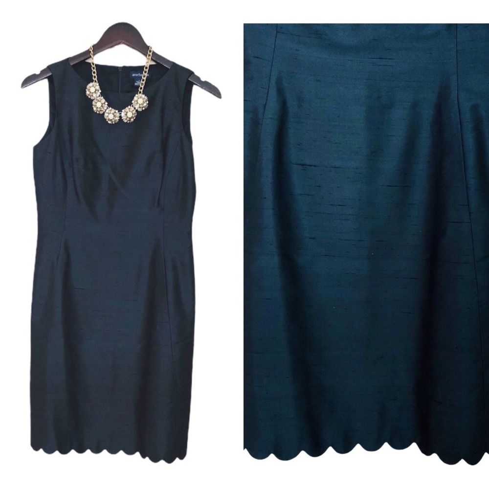 Ann Taylor Silk Black Sheath Drs w/ Scalloped Hem - Picture 1 of 7